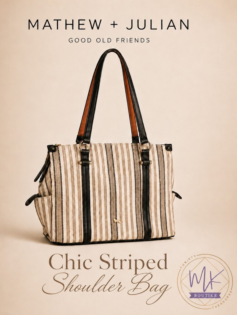 Mathew + Julian “Good Old Friends” Chic Striped Shoulder Bag